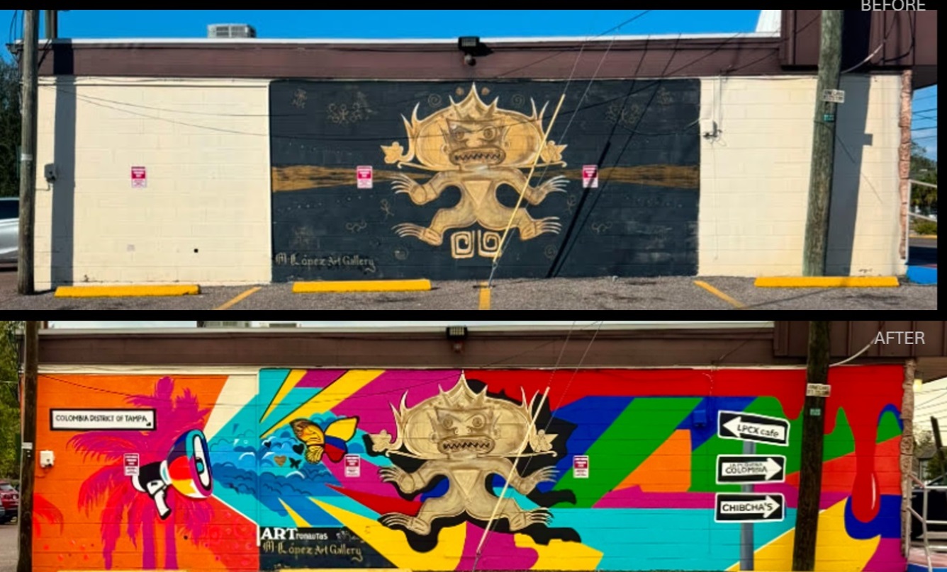 Large scale street wall mural by ARTronautas in Tampa, Florida