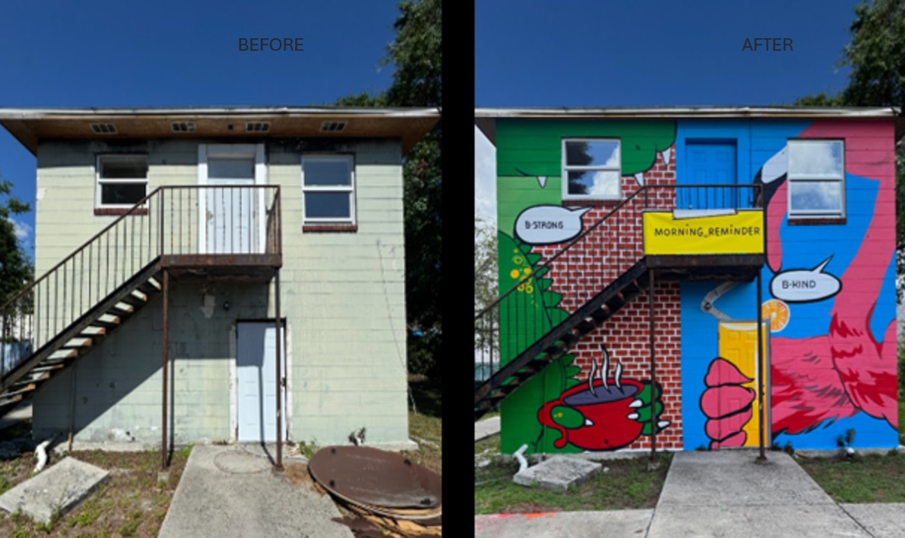Large scale building mural by ARTronautas in Tampa, Florida